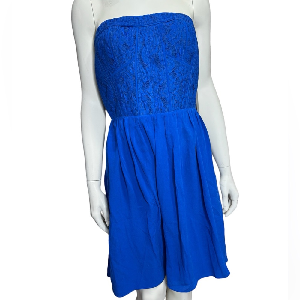 Aryn K. 100% Silk Royal Blue Strapless Lace Mini Dress Size M